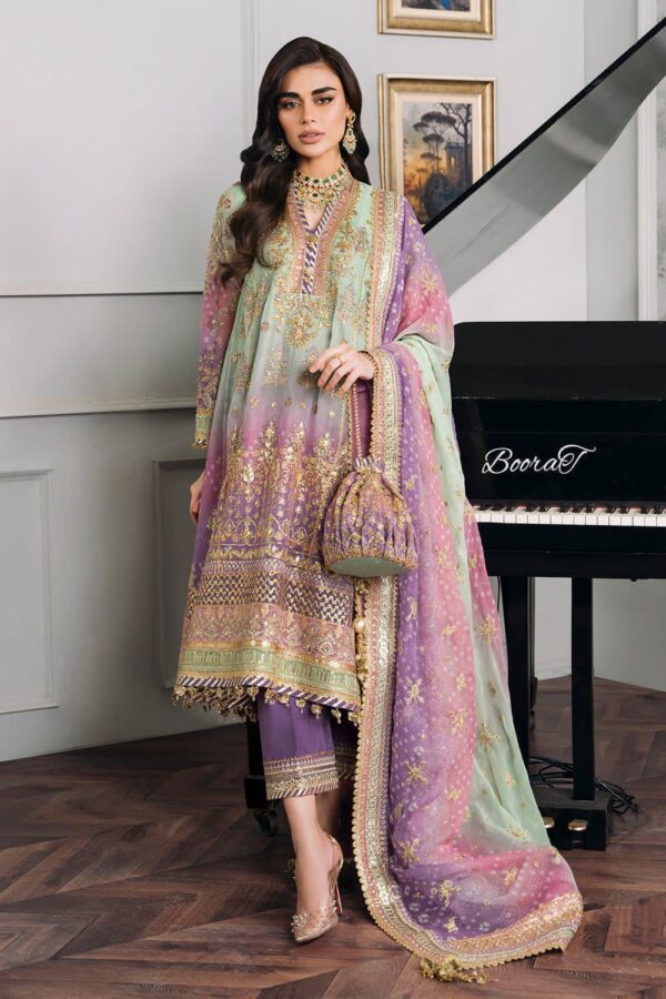 BAROQUE chiffon printed & embroidered wedding luxury unstiched 3pc✓ - Image 2