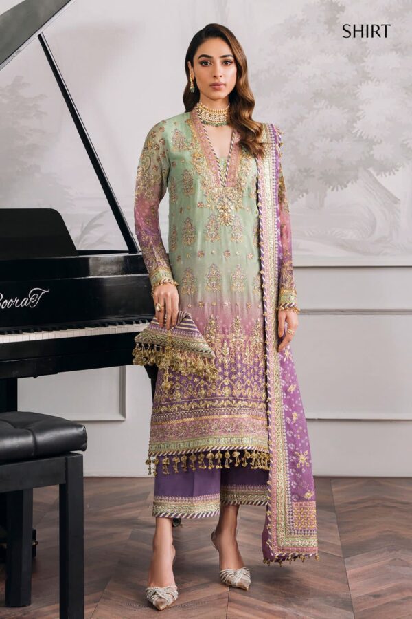 BAROQUE chiffon printed & embroidered wedding luxury unstiched 3pc✓ - Image 4